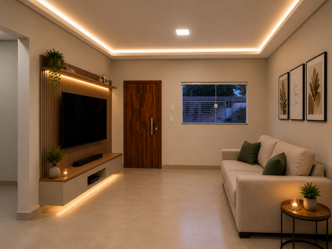 Sala Linha Select com sanca de gesso e iluminação em LED